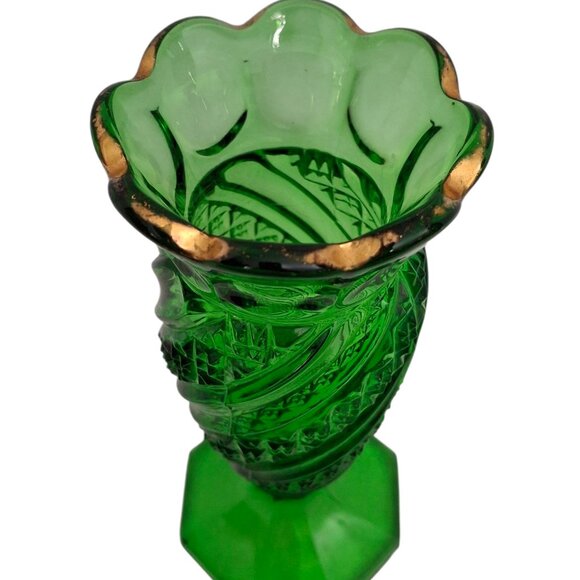 Antique EAPG Green Swirl & Diamond Cane Vase, U.S. Glass Co. c.1900 - Picture 3 of 4